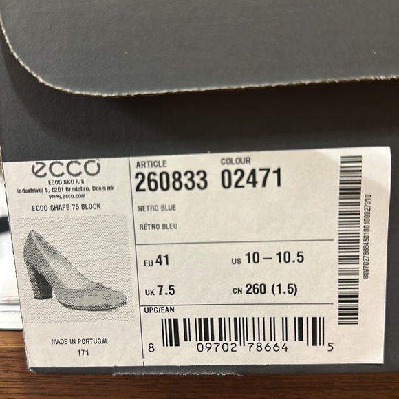 Ecco Shape 75 Block Heel Leather Retro Blue Almond Toe Slip On EU 41 US … - Picture 10 of 10